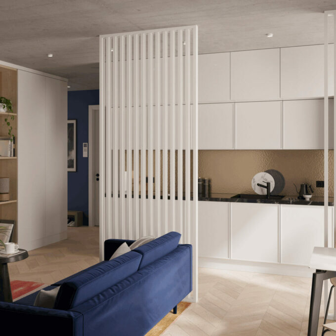 Baltų matinių lamelių pertvara | paruošta montavimui