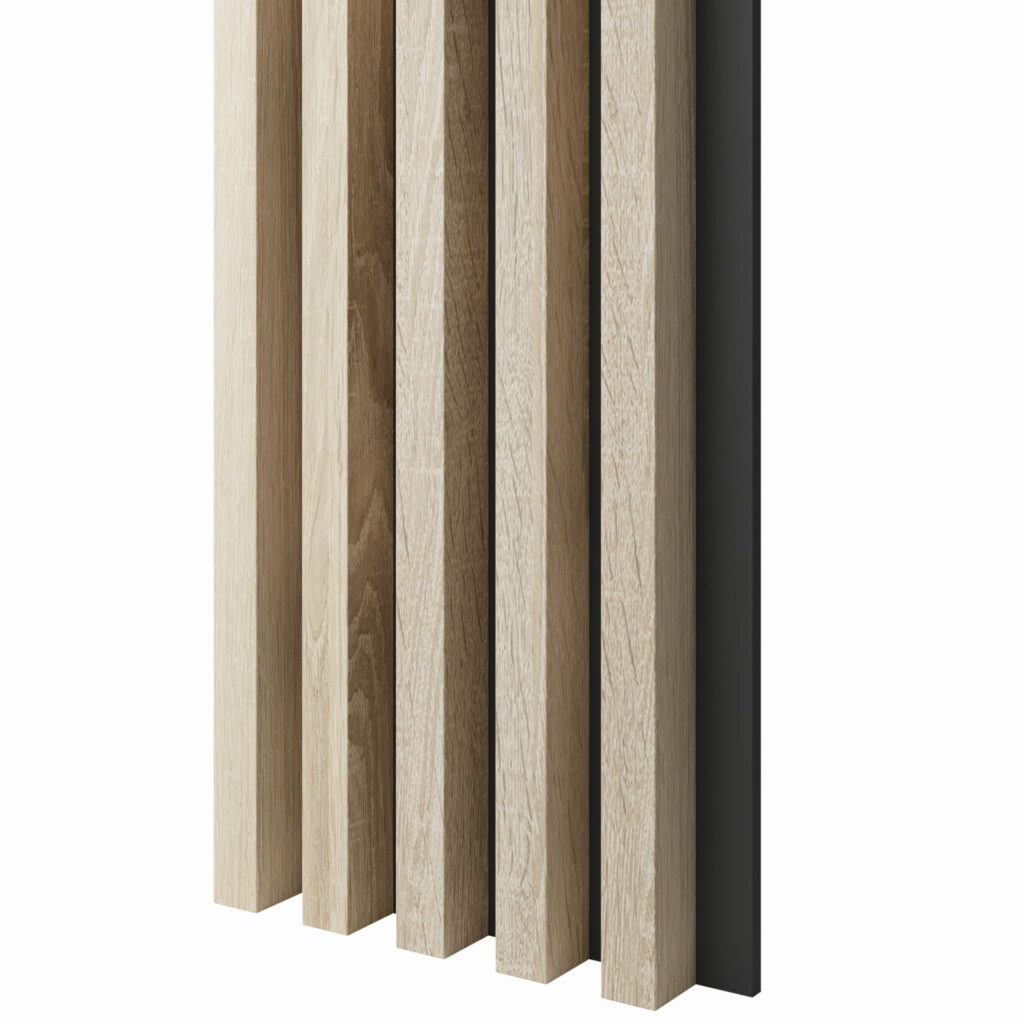 SONOMA ąžuolo tašeliai ant juodos MDF plokštės | 300x46x2750 mm | suformuotas apdailos skydas