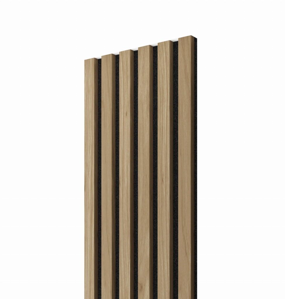 Ąžuolo KLASIKA tašeliai ant juodo veltinio | 300 x 26 x 2750 mm | suformuotas apdailos skydas