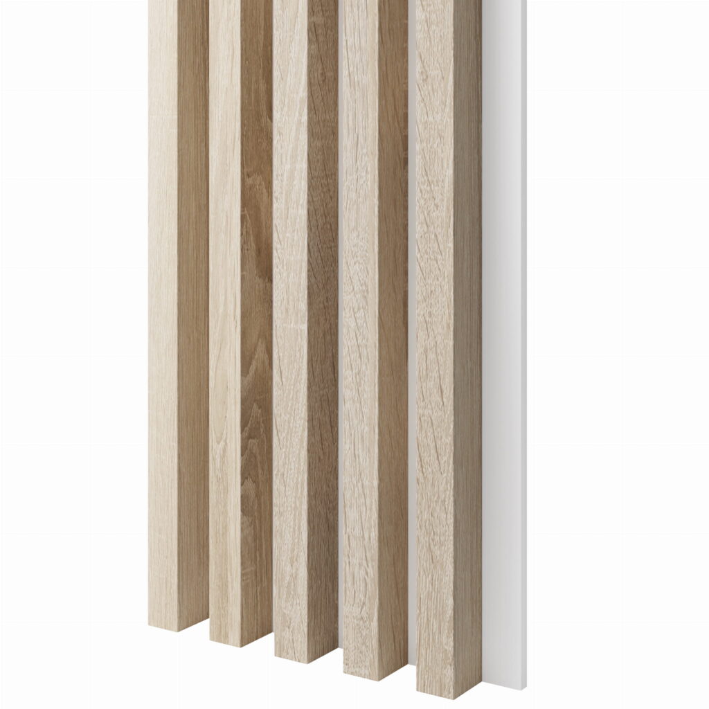 SONOMA ąžuolo tašeliai ant baltos MDF plokštės | 300x46x2750 mm | suformuotas apdailos skydas