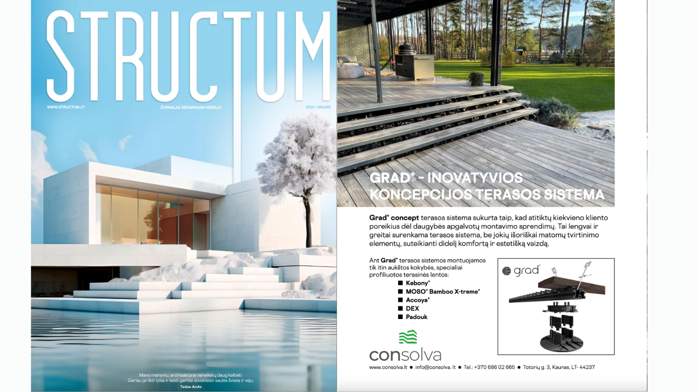 grad concept terasos sistema DEX terasinės lentos bambuko terasinės lentos Kebony terasinės lentos Accoya terasinės lentos